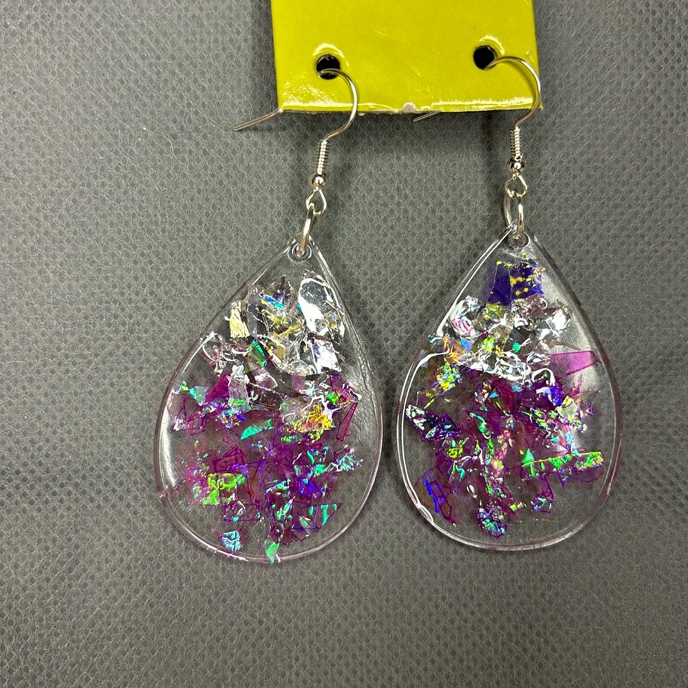 Handmade Resin sparkle tear drop earrings